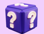 Blue cube with question-mark sign on boxes Blue cube with question-mark sign on boxes